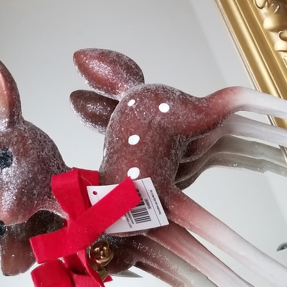 ❗MCM Style Brown White Reindeer with Red Bow and Bell Details❗ - Picture 6 of 7
